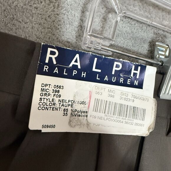 NWT Polo Ralph Lauren Dress Pants Mens 38x32 (Inseam 31) Taupe Pleated Cuffed - Picture 3 of 9